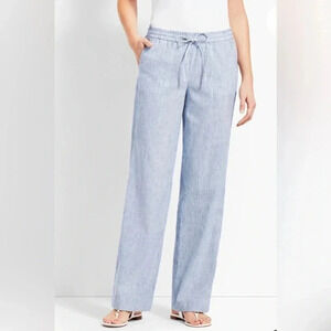Talbots 100% Linen Wide-leg Pants Drawstring Blue White Stripe Women’s‎ 16P EUC